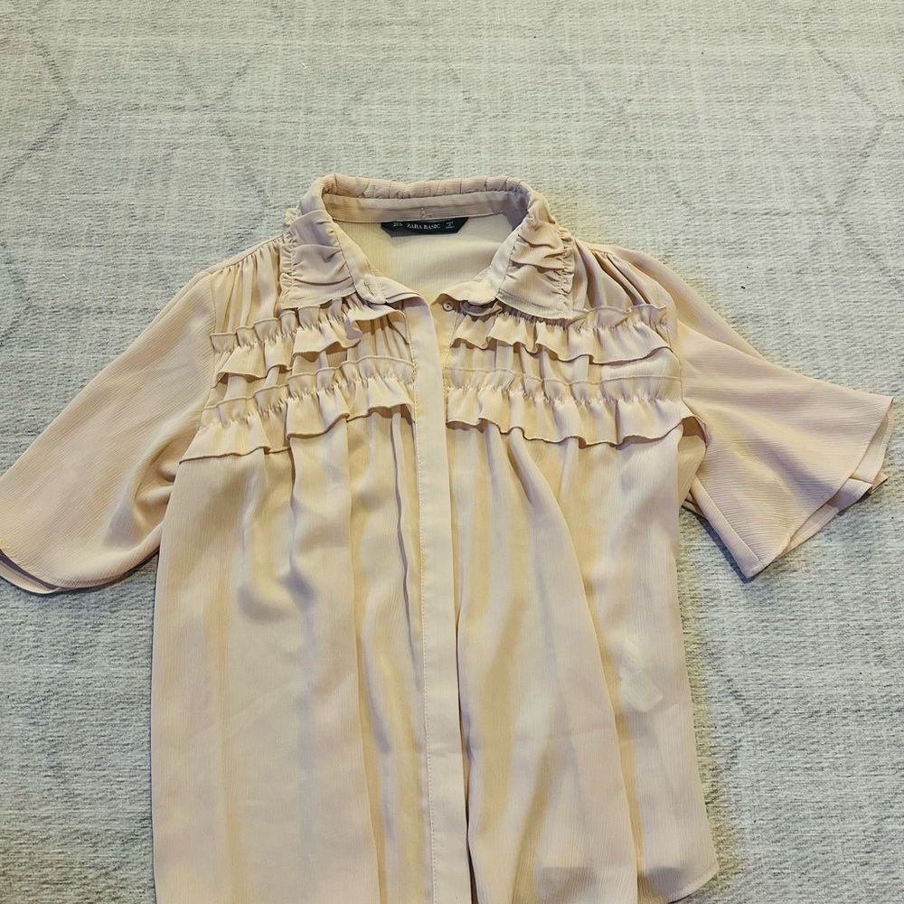 Zara Classy Ruffled Blouse in Soft Pink